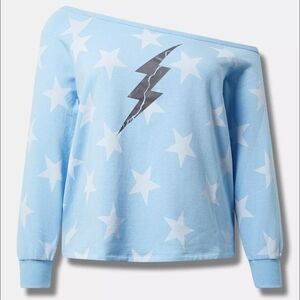 Torrid Size 6 Woman Thunderbolt And Stars Relaxed Off The Shoulder Tunic Sweater